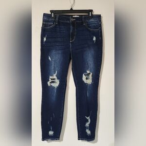 NWOT Cello Dark Wash Destructed Distressed Womens Juniors Mid Rise Jeans Size 13